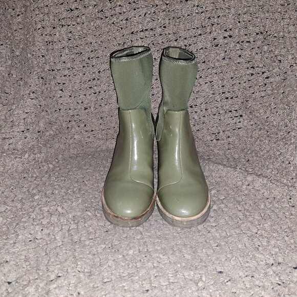 CAMPER TOGETHER RACHEL COMEY-Khaki Patent Leather/Nylon Pull-On Booties-Sz 36-EX - Picture 3 of 8